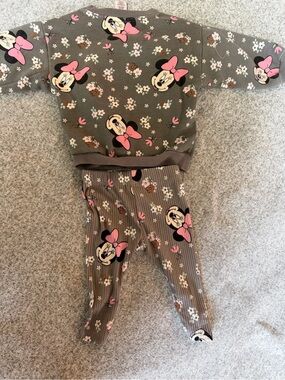 Disney Baby Gray Sweater and pants with White Floral Accents. NWOT